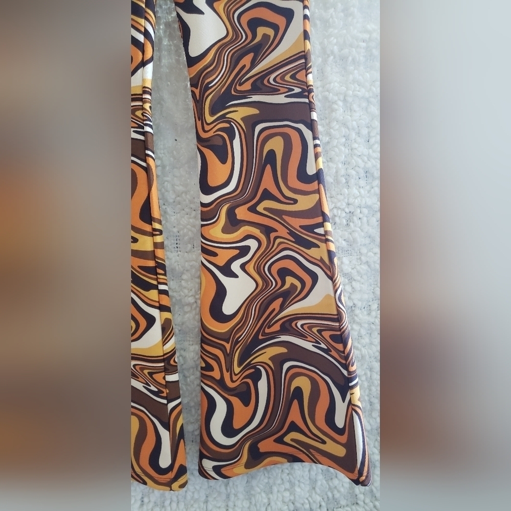Garage women's psychedelic brown/orange pull-on high waisted flare leggings xs - Picture 6 of 8
